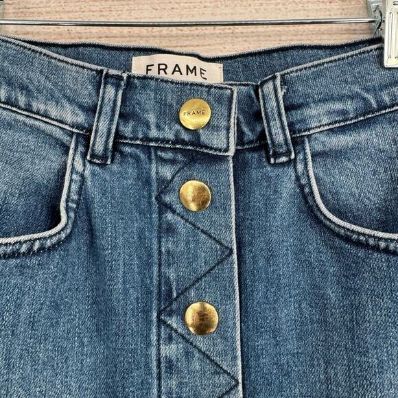 FRAME Snap Front Denim Mini Skirt Womens 25 Blue Medium Wash Denim - Picture 3 of 9